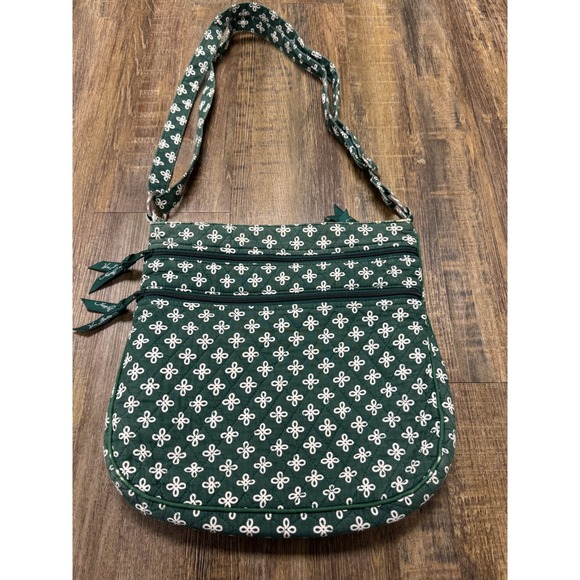 Vera Bradley Handbags - Vera Bradley Village Green White Quilted Crossbody Bag Triple Zip Hipster